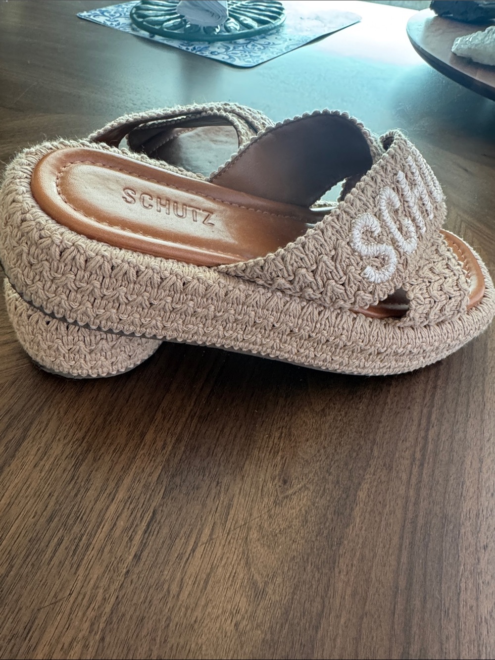 SCHUTZ Tan Crochet Crossband Slide Sandals - Picture 4 of 8